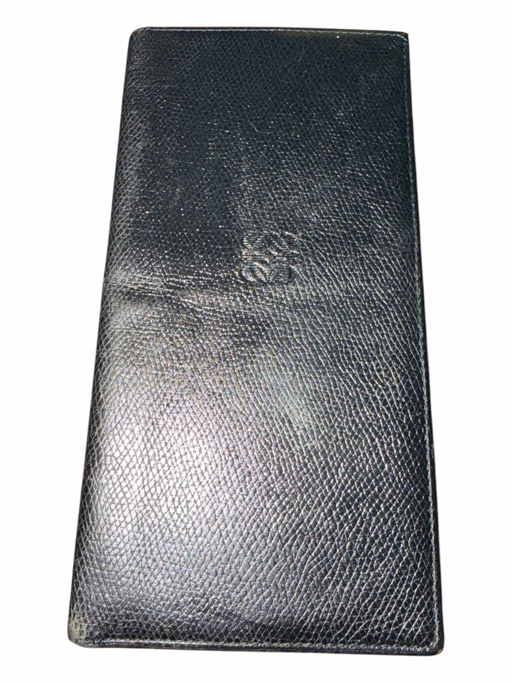 VTG LOEWE Black Textured Leather Anagram Long Bifold Wallet | Made in Spain